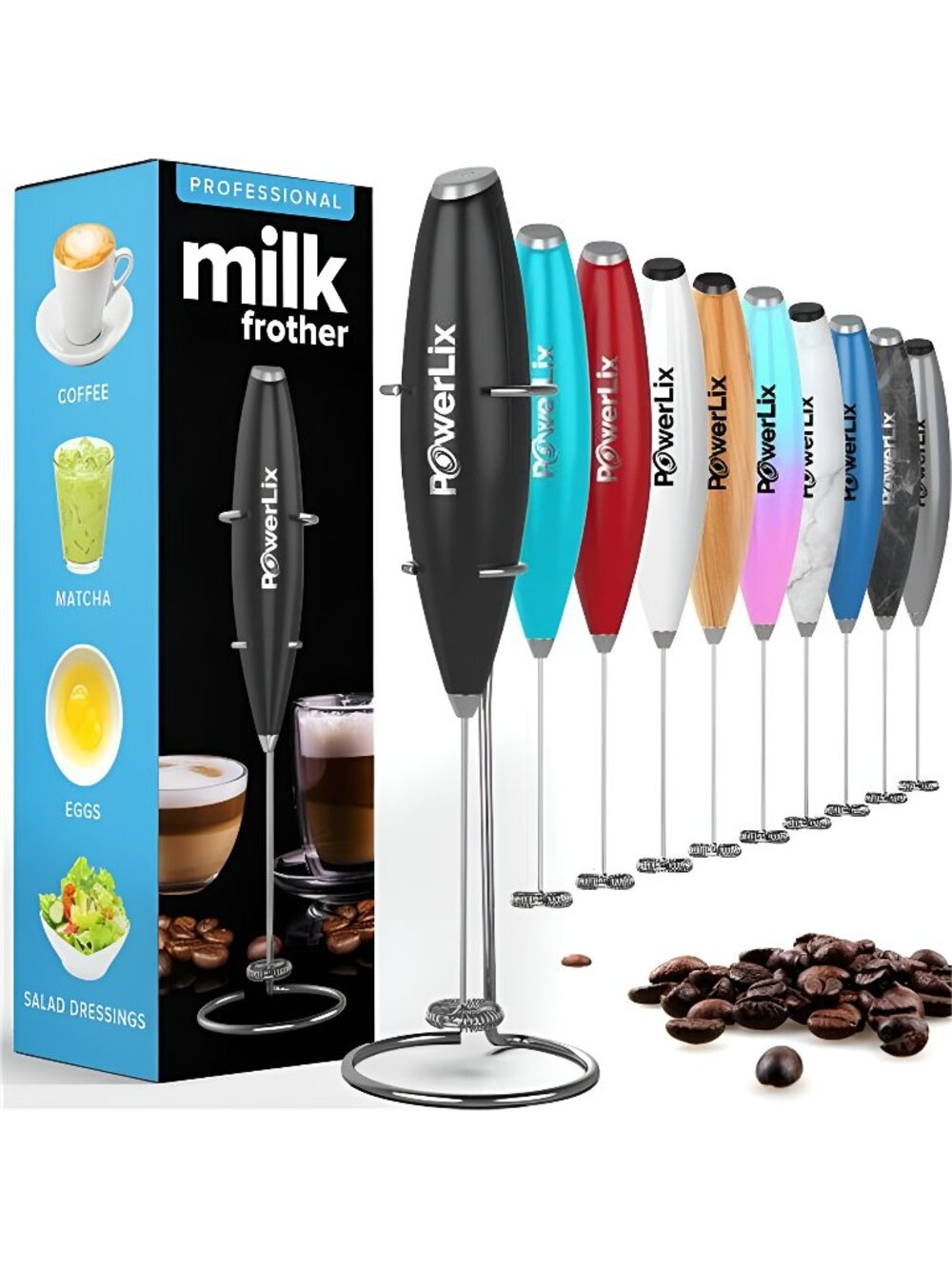 Milk Frother Handheld Battery Operated Electric Whisk Beater Foam Maker (Black)